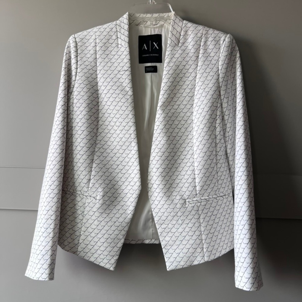 AX Armani Exchange Womens White Black Geometric Collarless‎ Blazer Jacket Sz 4